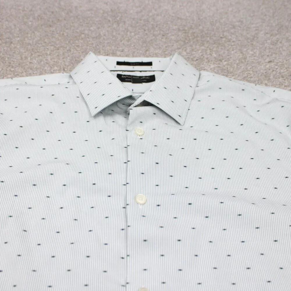 Banana Republic Shirt Mens Large Green Geometric Slim Fit Wrinkle Resistant L/S‎